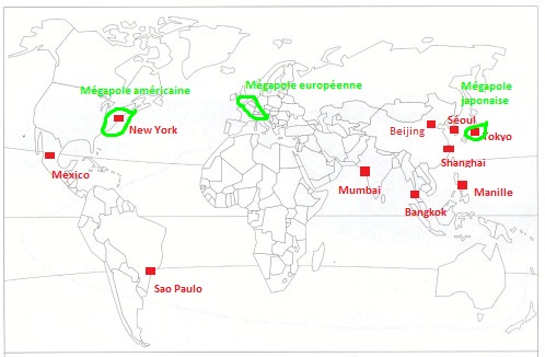 Monde - grandes agglomérations et mégapole